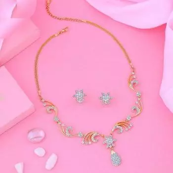 Комплект ожерелья Estele с золотым покрытием из американского бриллианта и цветка 24 карата для женщин