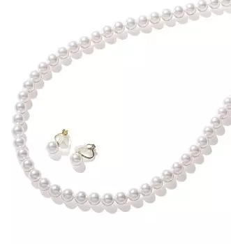 Комплект ожерелья Grand Premium Pearl ожерелье 60 см 8 мм Белый x Золотой комплект серег Бренд 3 года гарантии [VOTRE COUTURE]