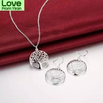Комплект ожерелья и серег «Дерево мудрости» из серебра 925 пробы с подвеской «Дерево жизни» и серьгами, рождественские подарки, комплект ювелирных изделий