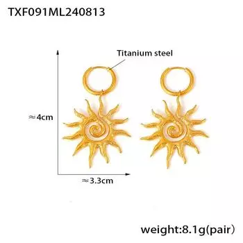 Комплект ожерелья и серег из титана с покрытием из 18-каратного золота, подвеска в виде спирального солнца