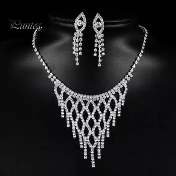 Комплект ожерелья и серег с блестящими стразами геометрической формы, висячие серьги, элитные роскошные серьги для невесты, стиль принцессы, свадебный выпускной, банкет, ювелирные изделия на шею серебряный
