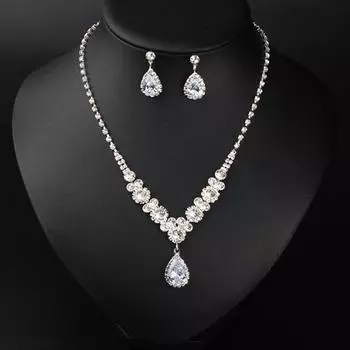 Комплект ожерелья и серег со стразами и цирконием Water Drop женские модные ювелирные изделия аксессуары белый