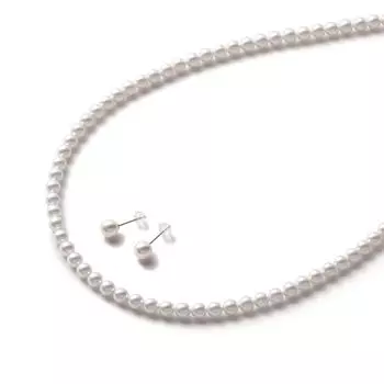 Комплект ожерелья из жемчуга Baby Pearl, комплект из жемчуга Grand Premium 50 см, комплект серег из белого и серебряного платинового сплава, 3 года гарантии [VOTRE COUTURE]