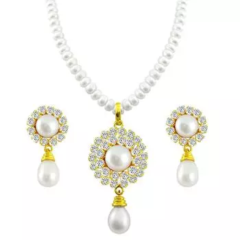 Комплект ожерелья с подвеской из пресноводного жемчуга | Ожерелье в подарок женщинам и девочкам | С сертификатом подлинности качества AA.