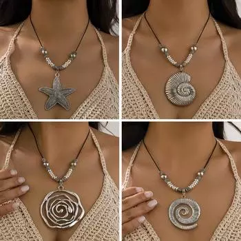 Комплект ожерелий из кожи и восковой линии в европейском и американском геометрическом стиле с цепочкой из сплава на ключицу 6514 k4