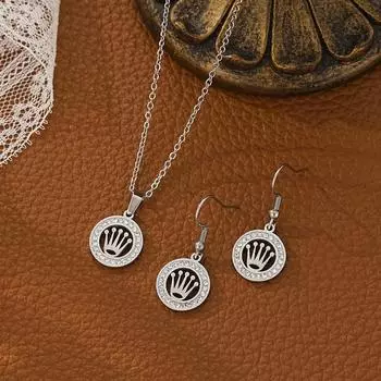 Комплект ожерелий из нержавеющей стали с геометрической короной для женщин, хип-хоп чокер и серьги, украшения в королевском стиле