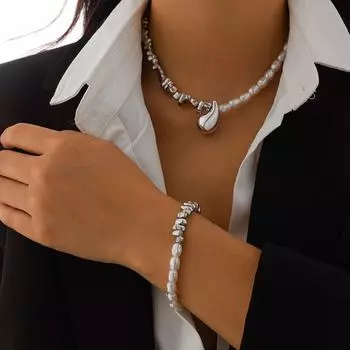 Комплект ожерелий из сплава с европейскими и американскими нерегулярными геометрическими жемчужинами CCB