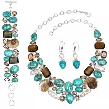 Комплект ожерелий из тибетской бирюзы и аммонита 16-18 дюймов