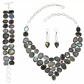 Комплект ожерелий с блестящим лабродоритом, 16-18 дюймов