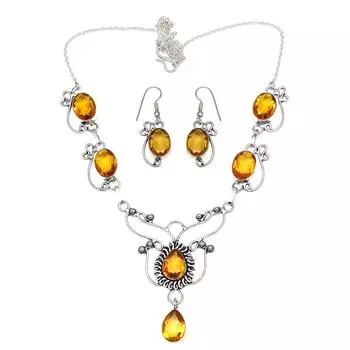 Комплект ожерелий с драгоценными камнями из цитрина и кварца для друзей 16-18 дюймов