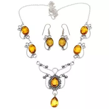 Комплект ожерелий с драгоценными камнями из цитрина и кварца для друзей 16-18 дюймов