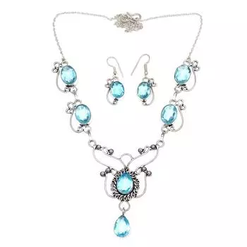 Комплект ожерелий с драгоценными камнями из швейцарского синего кварца 16-18 дюймов