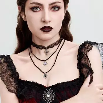 Комплект ожерелий с европейским и американским крестом: Складная цепочка на ключицу из сплава Love для женщин 5346 Necklace чёрный