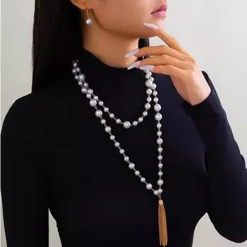 Комплект ожерелий с кисточками и жемчугом в европейско-американском стиле в холодном стиле necklace + earrings золотой