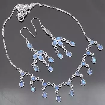 Комплект ожерелий с лунным камнем, украшения ручной работы, серебро 925 пробы, подарок по случаю дня рождения, украшения в стиле бохо, дизайнерские украшения 18 inch necklace