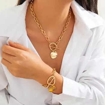 Комплект ожерелий с подвесками в виде неправильного диска в европейском и американском минималистском стиле necklace 6847 золотой