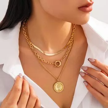 Комплект ожерелий с подвеской в виде неправильного диска в европейско-американском стиле панк necklace set 5564 золотой