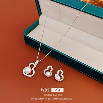 Комплект ожерелий с подвеской в виде тыквы и циркония - простая легкая роскошная модная цепочка на ключицу Silver Needle-Gourd