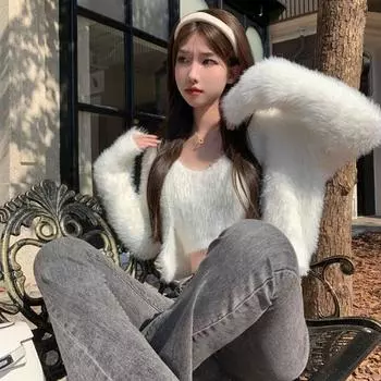 Комплект пальто женский, Высококачественное маленькое платье, весенне-осенний вязаный кардиган, пальто, пряный, мягкий и клейкий комплект из двух предметов, женский One Size чёрный