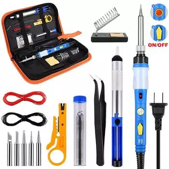Комплект паяльника 60 Вт, сварочные инструменты с регулируемой температурой, 220 В, 110 В, электрический паяльник, пистолет, насос для распайки US Plug синий