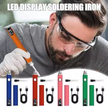Комплект паяльника с цифровым дисплеем, регулируемой температурой, портативный, легкий, перезаряжаемый, набор для паяльника чёрный