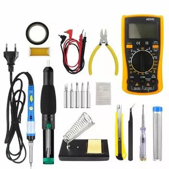 Комплект паяльника, сварочный инструмент с регулируемой температурой 60 Вт и переключателем ВКЛ./ВЫКЛ. Флюсовая паста, мультиметр, паяльная станция 110V & US Plug