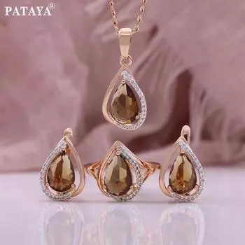 Комплект PATAYA с инкрустацией из искусственного циркония цвета бобра, выполненный методом микровосковой инкрустации, классический 7