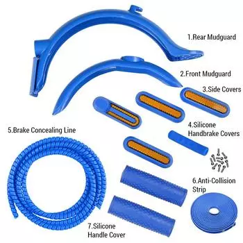 Комплект передних и задних брызговиков для электрического скутера с боковыми крышками, крышка ручного тормоза, полоса для предотвращения столкновений чёрный