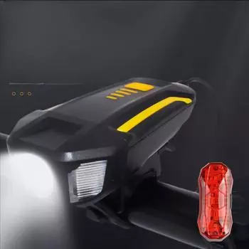 Комплект передних и задних фонарей для велосипеда, зарядка через USB, звуковой сигнал для ночной езды, фара, сигнальная лампа для ночной ходьбы на открытом воздухе, ночные ходовые огни для велосипеда
