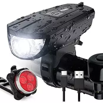 Комплект перезаряжаемых велосипедных фонарей, мгновенная установка без инструментов, подходит для всех велосипедов — 3 режима, водонепроницаемый, легкий, прочный чёрный