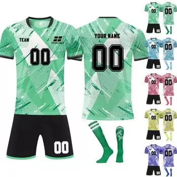 Комплект персонализированных рубашек для мужчин и девочек с именем и номером, футбольные майки на заказ для мальчиков, тренировочный костюм 18 циан