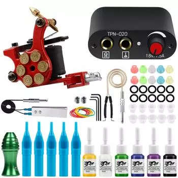 Комплект пистолета для татуировки Phoenixy, источник питания с 20 цветными чернилами, иглы для перманентного пигмента, полный набор инструментов для татуировки, боди-арта, стартовый набор