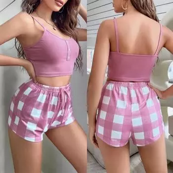Комплект пижамы с принтом из полиэфирного волокна без рукавов пижамы модные сексуальные женские спортивные шорты пижамы домашняя одежда комплект S розовый