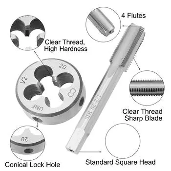 Комплект плашек UNF 1/2-20 UNF Метчик HSS 1 комплект Правосторонняя модель 1/2-20 UNF Сменная круглая ручка Высокое качество Новейший абсолютно новый CHINA