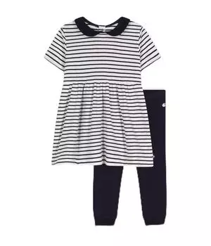 Комплект платьев и леггинсов A0A6H 12 месяцев 74 см [Petit Bateau] и кремовый/темно-синий