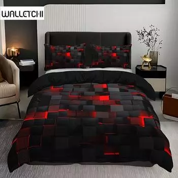 Комплект пододеяльника (1*Пододеяльник+2*Наволочки), Красный сетчатый принт комплект постельного белья мягкий удобный пододеяльник для спальни 135X200cm