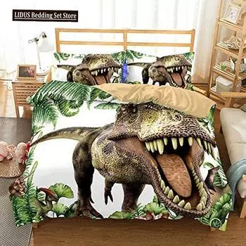 Комплект пододеяльника 3D Динозавр размера Queen для мальчиков, Комплект постельного белья Динозавр, Пододеяльник Динозавр Ти-Рекс, Комплект для кровати, Домашний декор для подростков EU single(135x200cm)