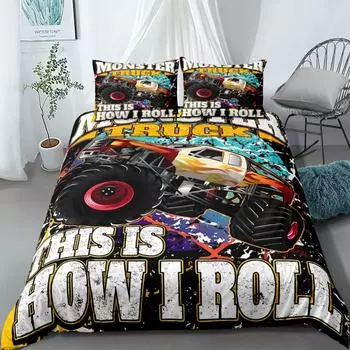 Комплект пододеяльника 3D для гоночного монстр-трака Кинг/Квин/Двуспальный/Полуторный/Твин/Односпальный Комплект постельного белья EU single(135x200cm)