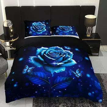 Комплект пододеяльника из трех предметов с цифровой печатью «Синяя роза», подарок на День святого Валентина, подходит для украшения спальни, постельные принадлежности EU single 135*200