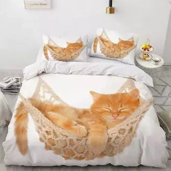 Комплект пододеяльника размера Queen с кошкой. Милый пододеяльник с принтом домашних кошек для детей, мальчиков, девочек. 3D мультяшное животное, полиэстеровый чехол для одеяла. EU single(135x200cm)