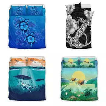 Комплект пододеяльника с гавайской черепахой и разноцветным гибискусом, комплект постельного белья, домашний текстиль Single 135x200cm