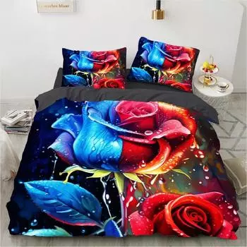 Комплект пододеяльника с красными розами размера Queen King Full 3D Комплекты постельного белья Цветочная наволочка Чехол для одеяла/пододеяльника Наборы постельного белья Постельное белье Кровать 140x200 US Twin(172x218cm)