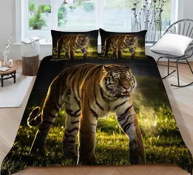 Комплект пододеяльника с наволочкой 3d Walking Tiger Printed King Queen Size Домашний текстиль Постельное белье Костюм 2/3шт Прохладные покрывала для кроватей UK Single 135x200cm
