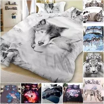 Комплект пододеяльников 3D печать волка Постельное белье Постельное белье Декор 1.5X2.1/2PCS