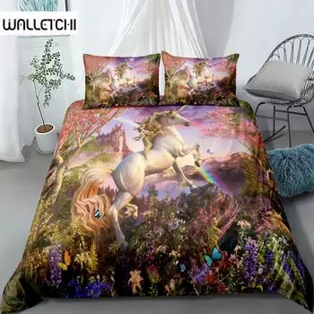 Комплект пододеяльников Butterly Unicorn King Queen Full Twin Single Bed Set EU single(135x200cm)
