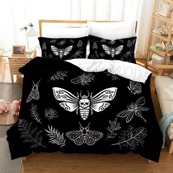 Комплект пододеяльников Death Moth King Queen Size Moon Skull Youth Gothic Insect Print Skeleton Bones Polyester Quilt Cover для детей 70x133cm 2pcs