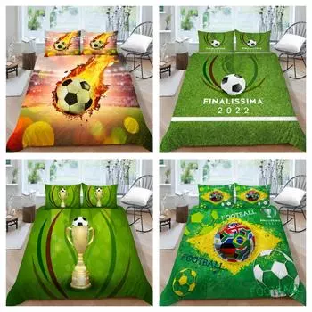 Комплект пододеяльников для футбола, забавное постельное белье, пододеяльник с принтом мяча, костюм для мальчиков-подростков, одинарный размер, двойной размер, пододеяльник UK Single 135x200cm