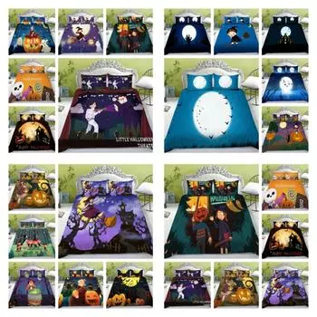Комплект пододеяльников для Хэллоуина, домашние покрывала, постельные принадлежности королевского размера, роскошный пододеяльник с наволочкой, наборы постельных принадлежностей UK Single 135x200cm