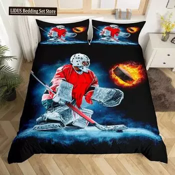Комплект пододеяльников для хоккея, 23 шт., спортивный хоккейный пододеяльник, полиэстер, хоккейная шайба, мяч, размер King Queen, пододеяльник для мальчиков 70x133cm 2pcs