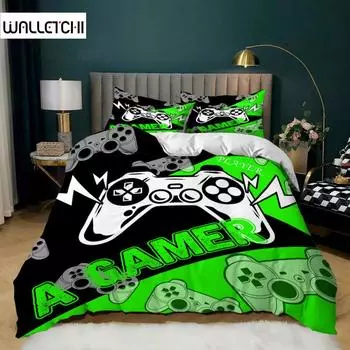 Комплект пододеяльников для игр, для геймпада, для геймпада, для детей и подростков, пододеяльник размера King Size, чехол из микрофибры, черно-зеленый чехол для геймпада EU single(135x200cm)